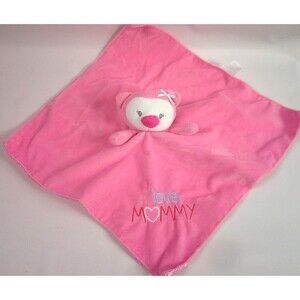 Baby Starters Pink Penquin I Love Mommy Security Blanket Lovey Rattle 14x14